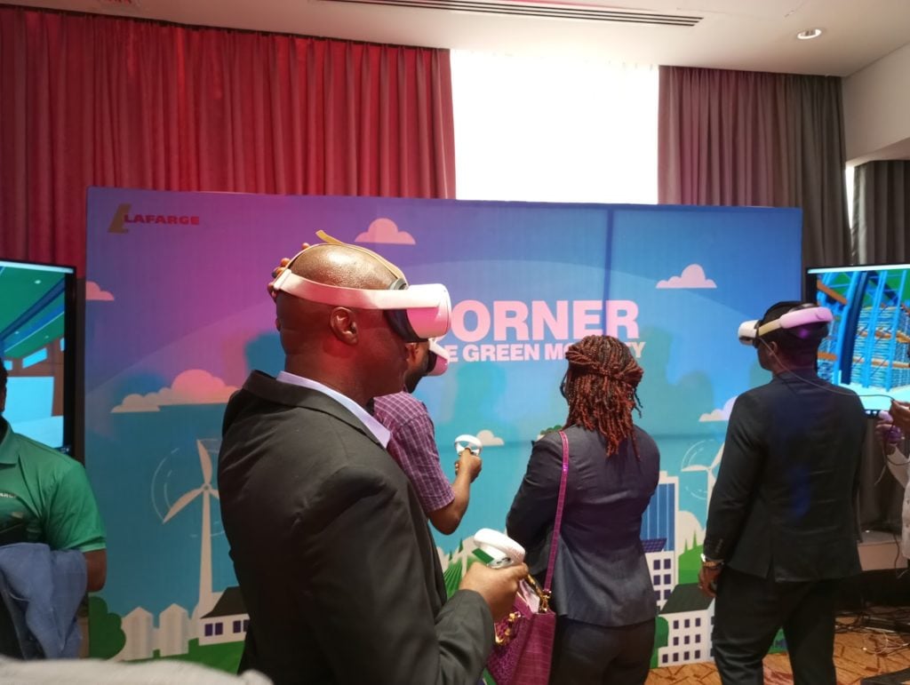 Visitors experiencing Insightful3d virtual reality content at a Lafarge brand showcase