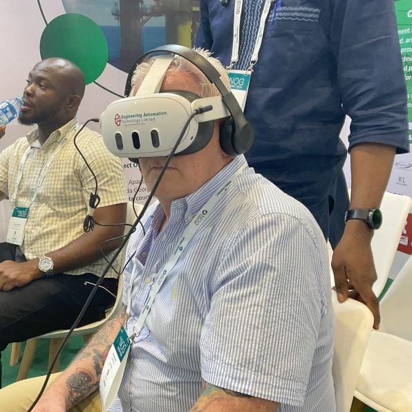 A visitor trying a virtual reality experience at a Lakowe Lakes activation