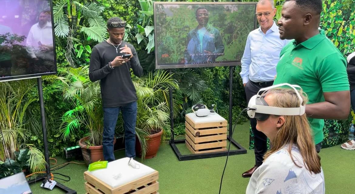 Visitors exploring an immersive 360-degree video experience