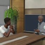 VR training in Nigeria simulation showing a trainee interacting with a virtual instructor in an immersive learning environment